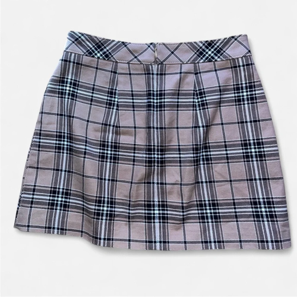 Express High Waisted Tan Plaid Preppy Mini Skirt Size 2